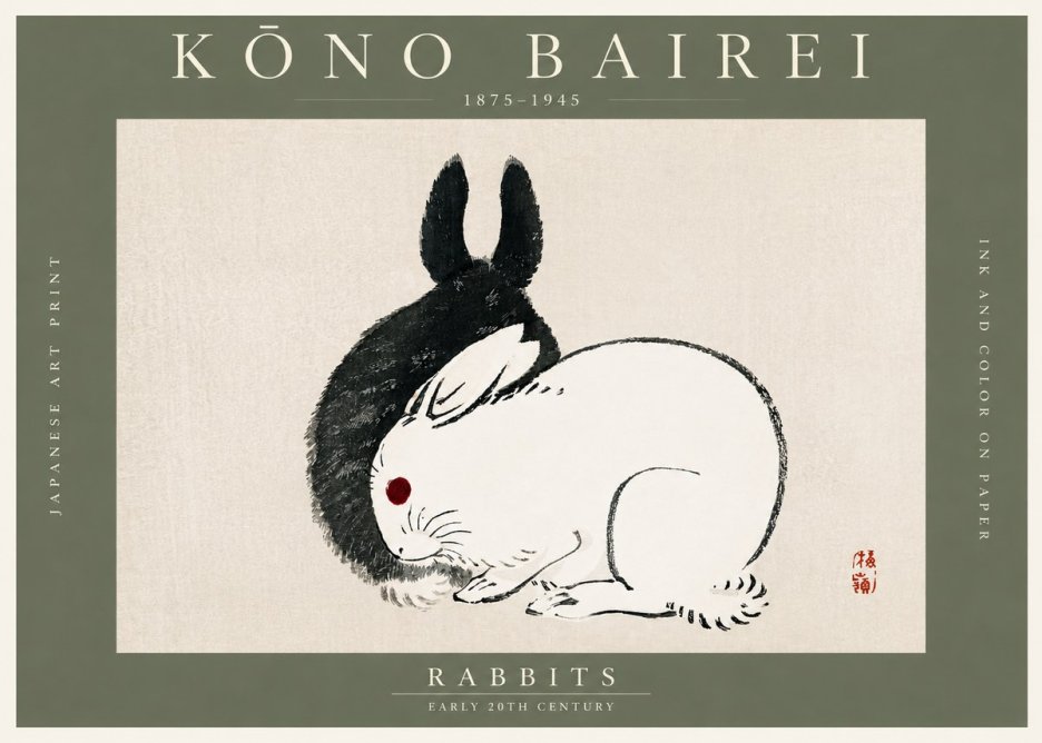 Kōno Bairei Rabbits No3 - Póster