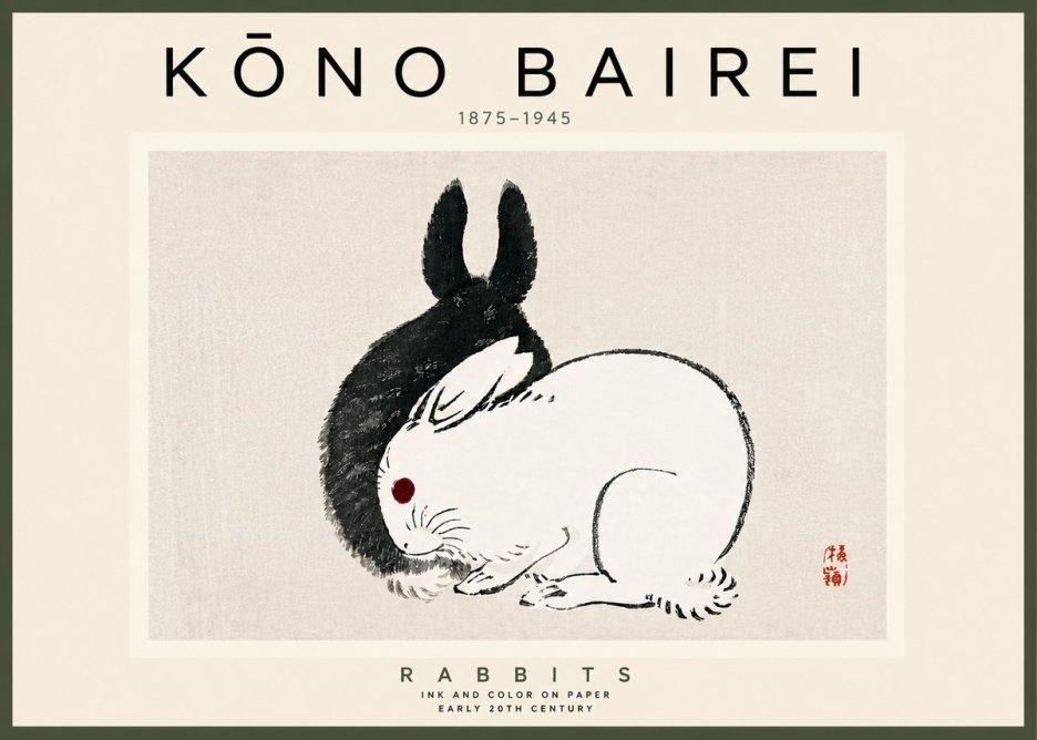 Kōno Bairei Rabbits No4 - Póster