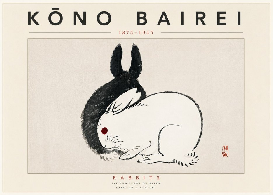 Kōno Bairei Rabbits No6 - Póster