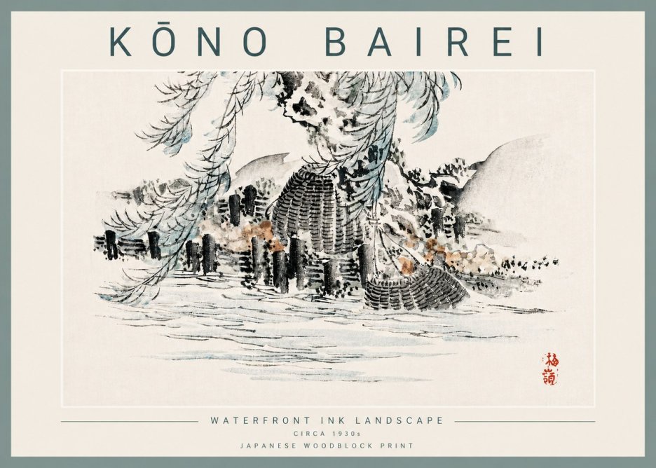 Kōno Bairei Waterfront Ink Landscape No3 - Póster
