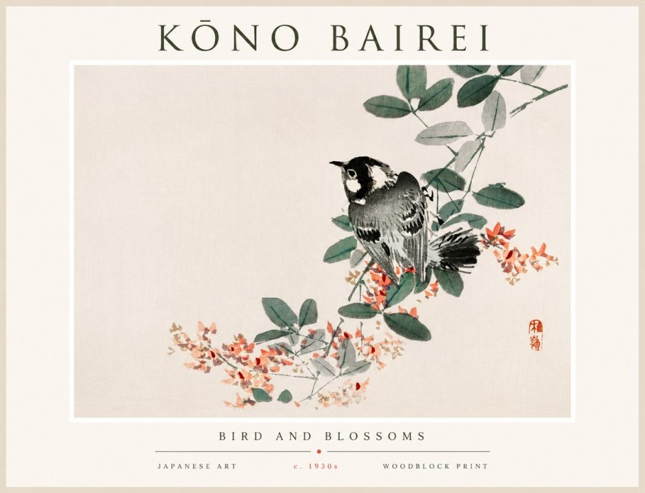 Kōno Bairei Bird and Blossoms No1 - Póster