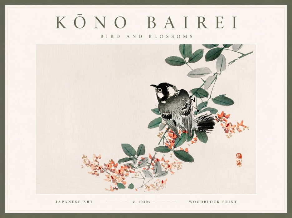 Kōno Bairei Bird and Blossoms No2 - Póster