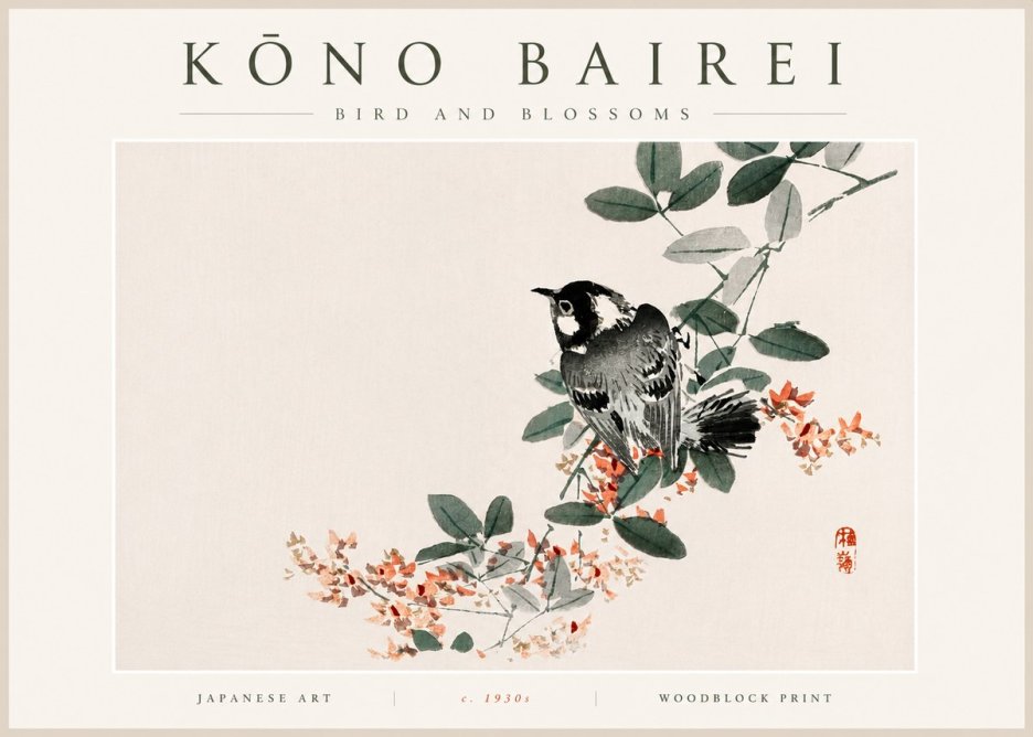 Kōno Bairei Bird and Blossoms No5 - Póster