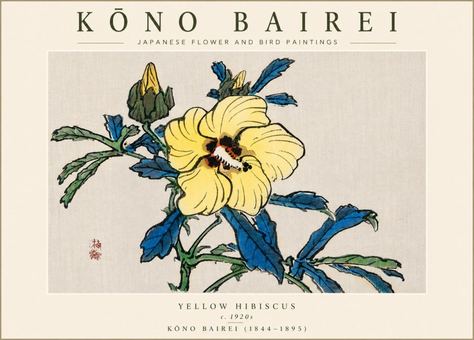 Kōno Bairei Yellow Hibiscus No4 - Póster