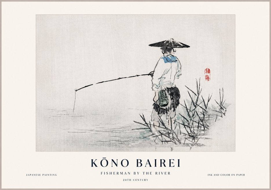 Kōno Bairei Fisherman by the River No1 - Póster