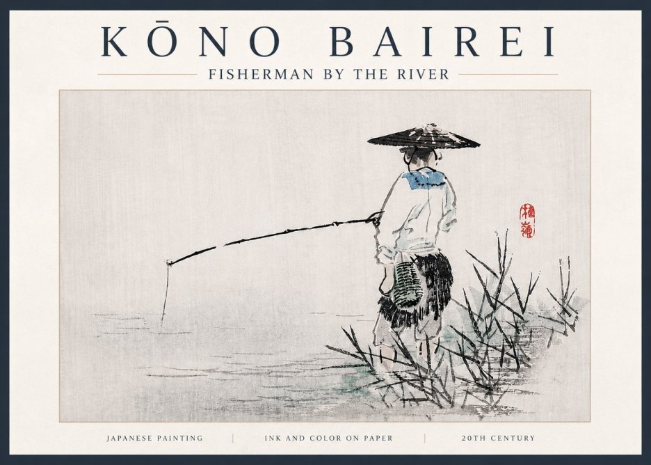 Kōno Bairei Fisherman by the River No3 - Póster