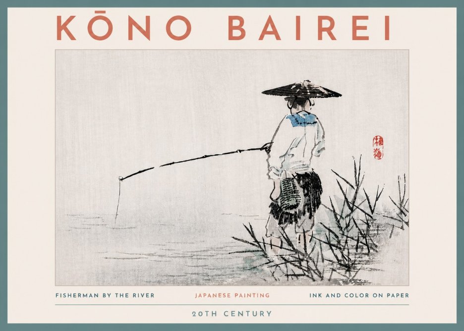 Kōno Bairei Fisherman by the River No4 - Póster
