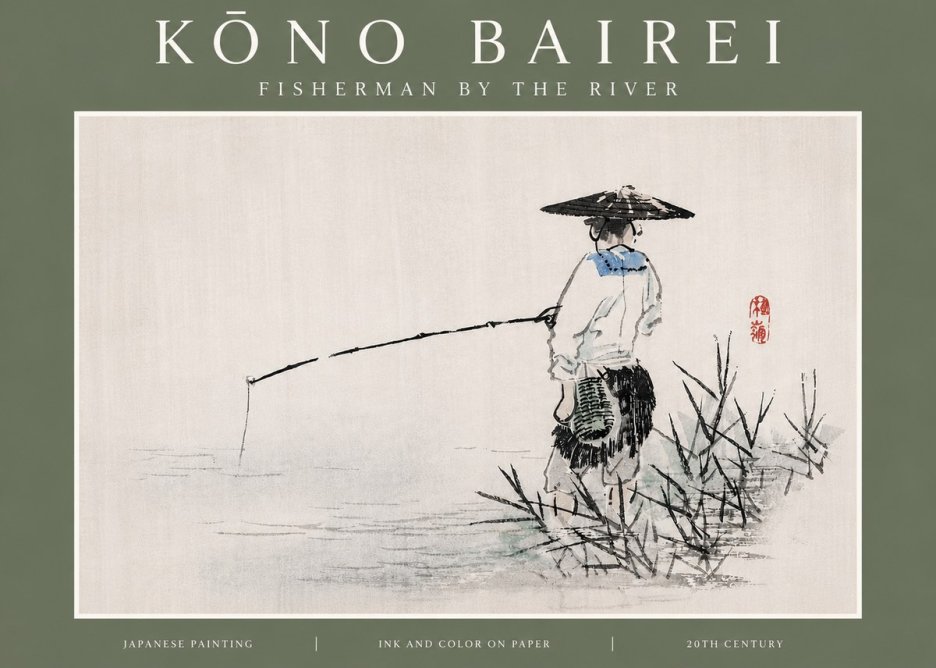 Kōno Bairei Fisherman by the River No5 - Póster