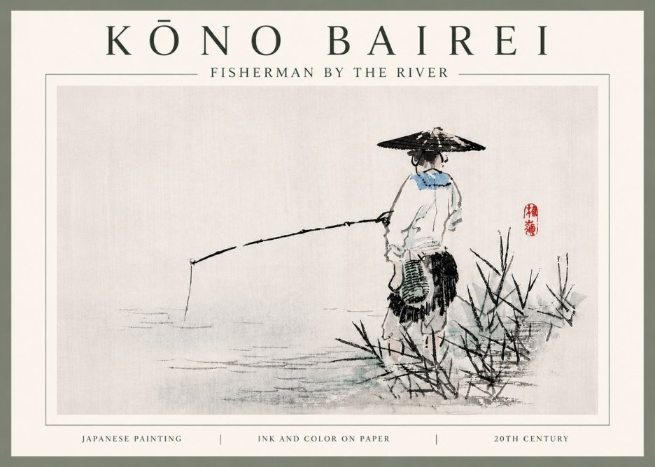 Kōno Bairei Fisherman by the River No6 - Póster