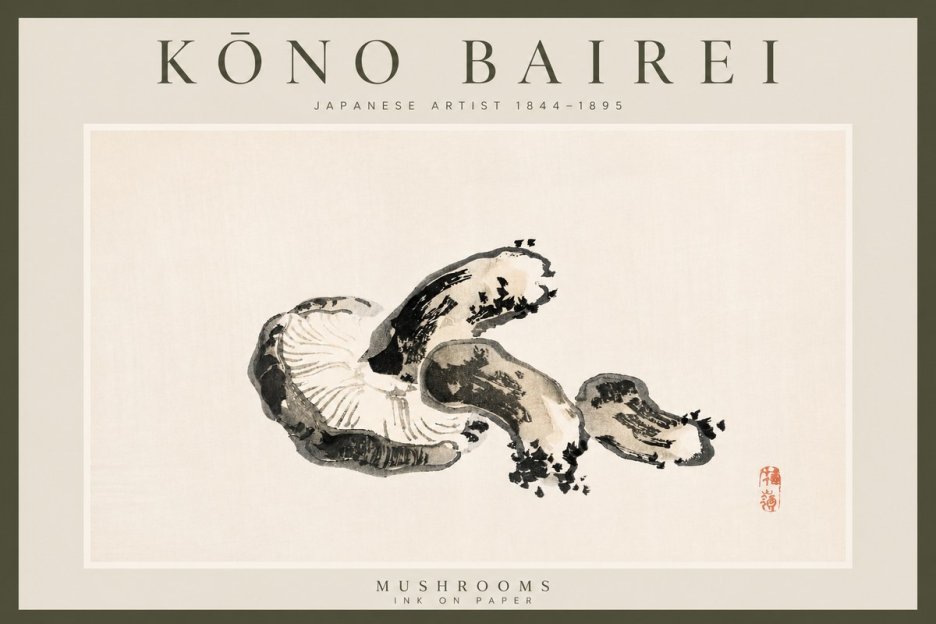 Kōno Bairei Mushrooms No3 - Póster