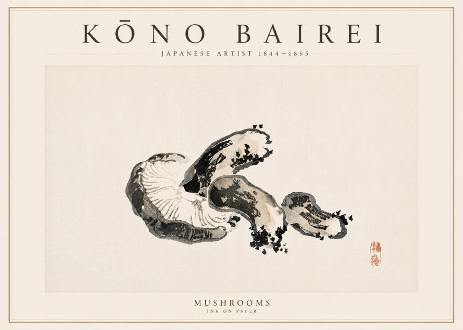 Kōno Bairei Mushrooms No6 - Póster