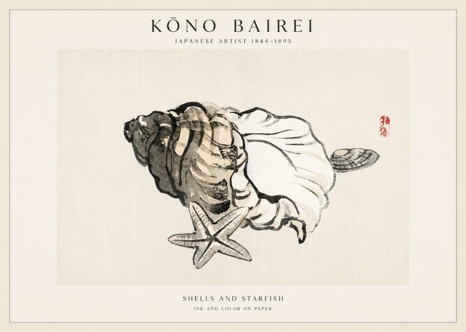 Kōno Bairei Shells and Starfish No1 - Póster