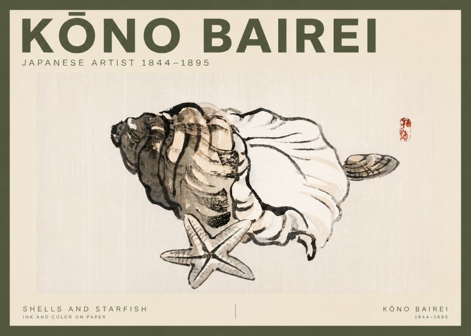 Kōno Bairei Shells and Starfish No2 - Póster