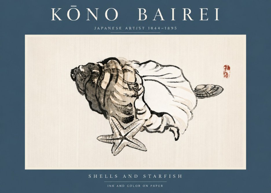 Kōno Bairei Shells and Starfish No4 - Póster