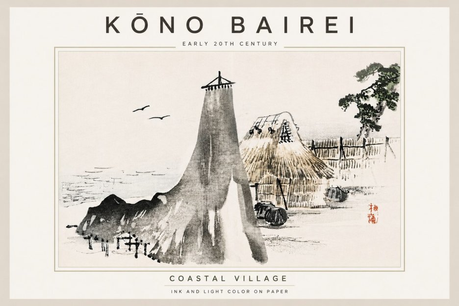 Kōno Bairei Coastal Village No5 - Póster