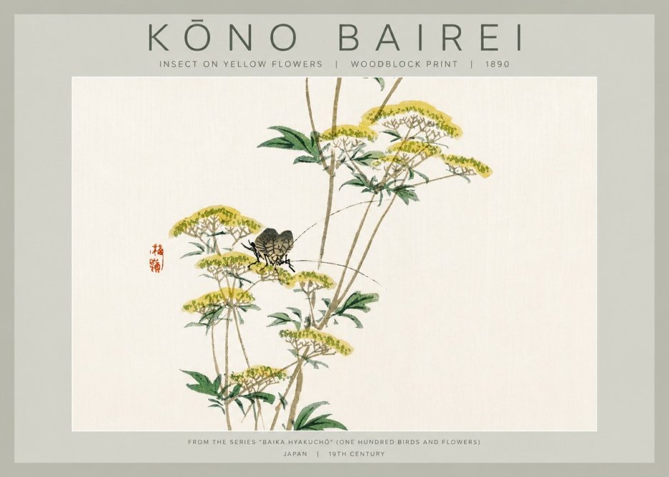 Kōno Bairei Insect on Yellow Flowers No2 - Póster