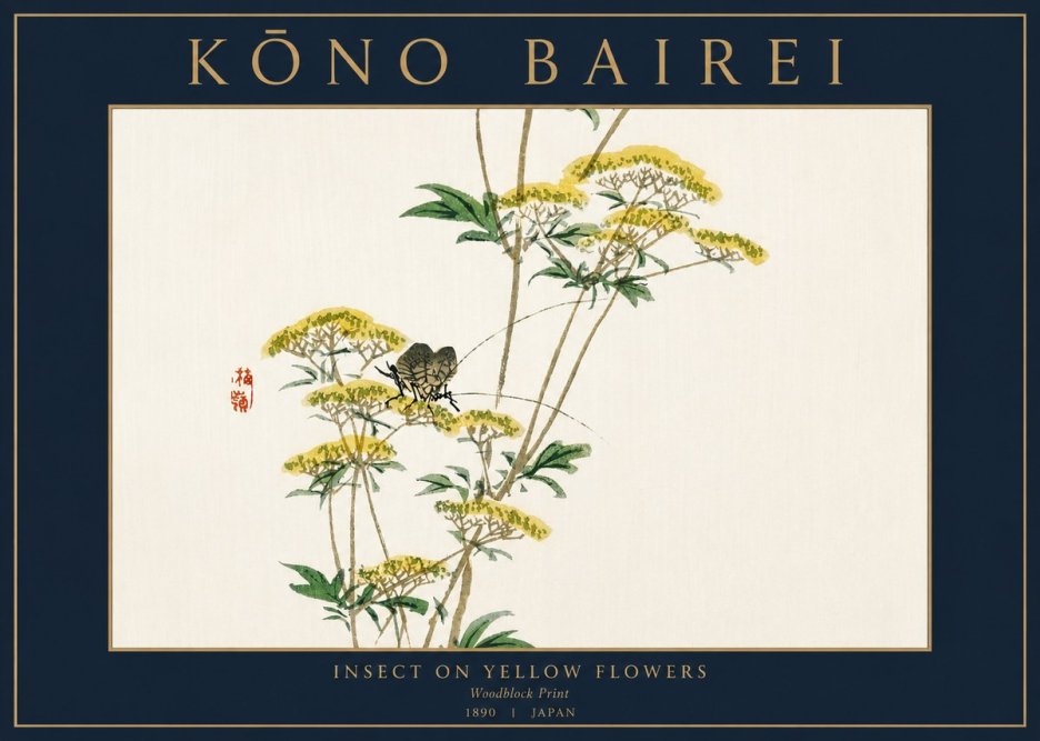 Kōno Bairei Insect on Yellow Flowers No3 - Póster