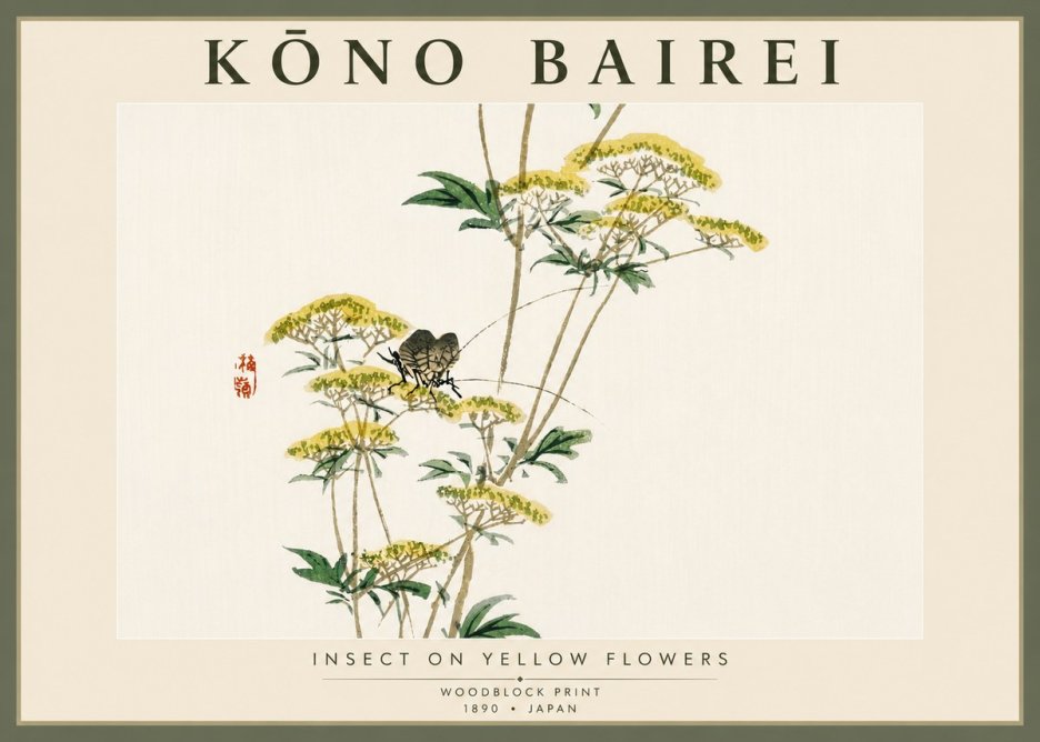 Kōno Bairei Insect on Yellow Flowers No5 - Póster