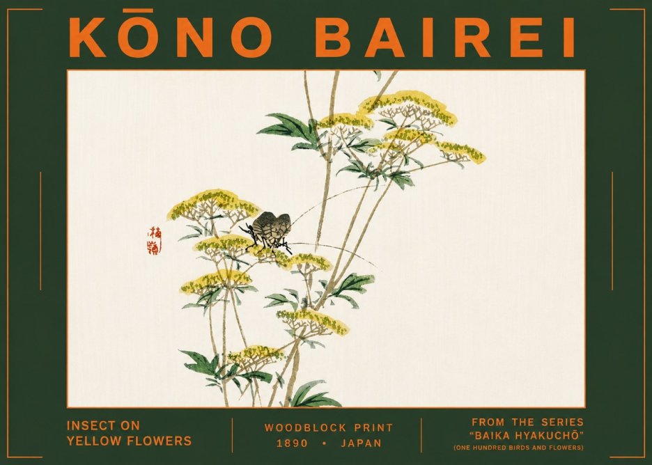 Kōno Bairei Insect on Yellow Flowers No6 - Póster