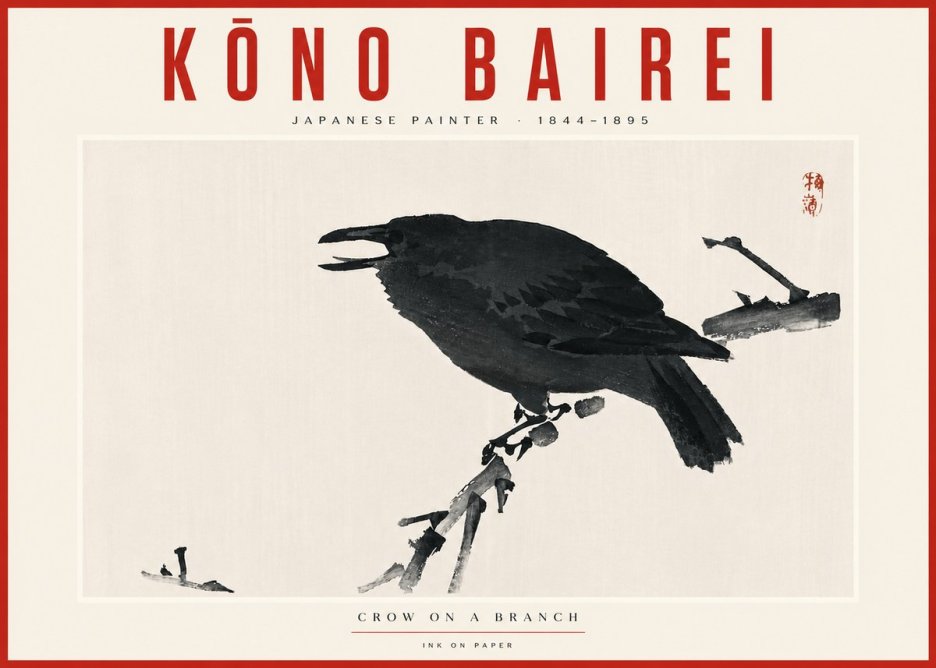Kōno Bairei Crow on a Branch No5 - Póster