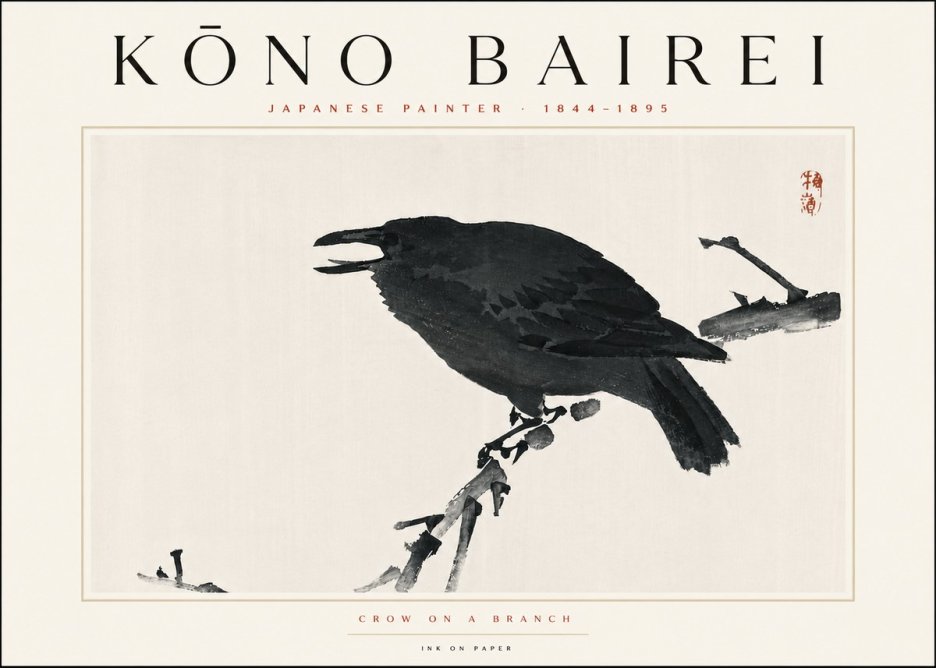 Kōno Bairei Crow on a Branch No6 - Póster