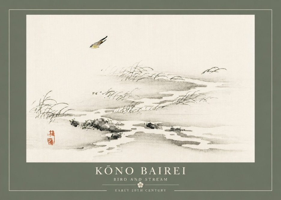 Kōno Bairei Bird and Stream No4 - Póster