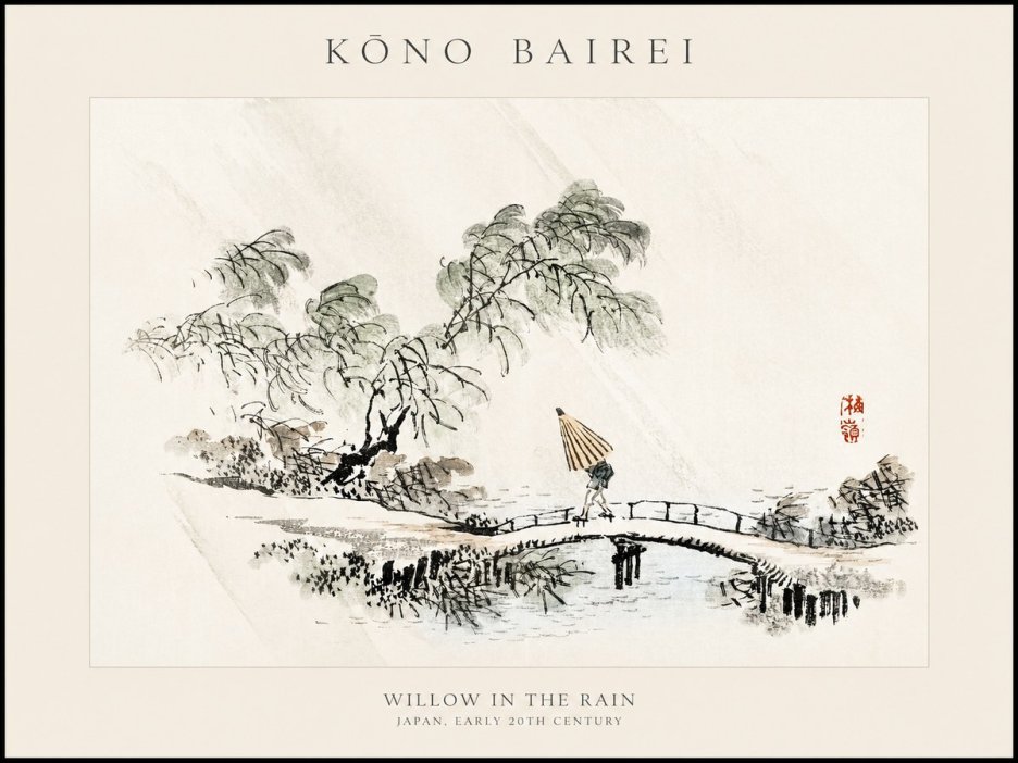Kōno Bairei Willow in the Rain No1 - Póster