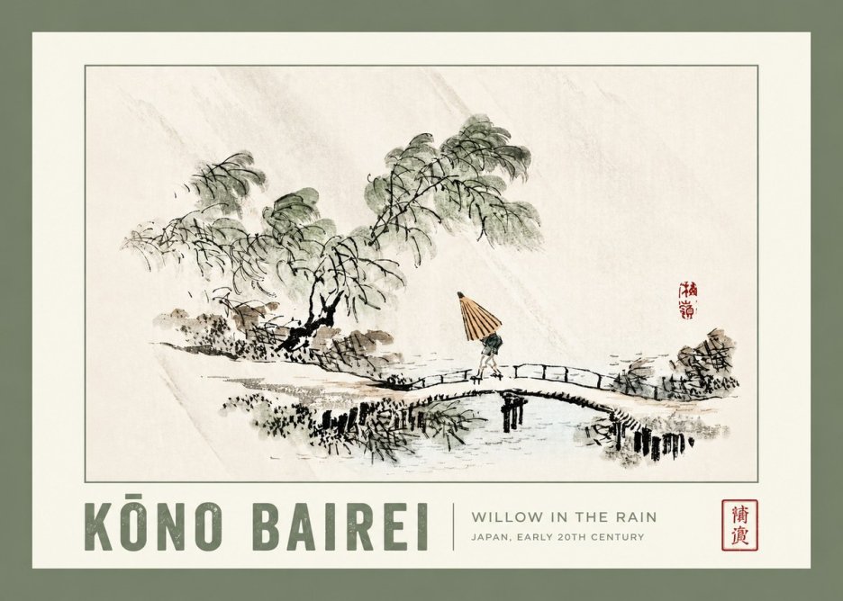 Kōno Bairei Willow in the Rain No2 - Póster