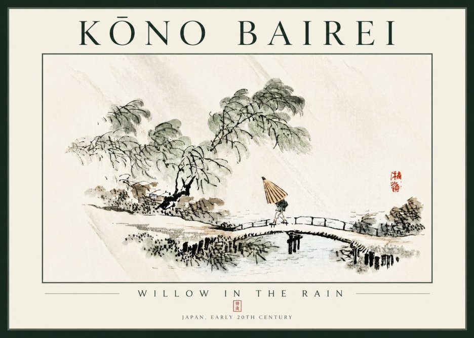 Kōno Bairei Willow in the Rain No4 - Póster