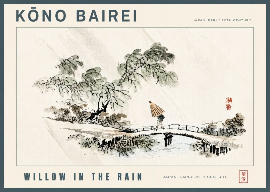 Kōno Bairei Willow in the Rain No5 - Póster