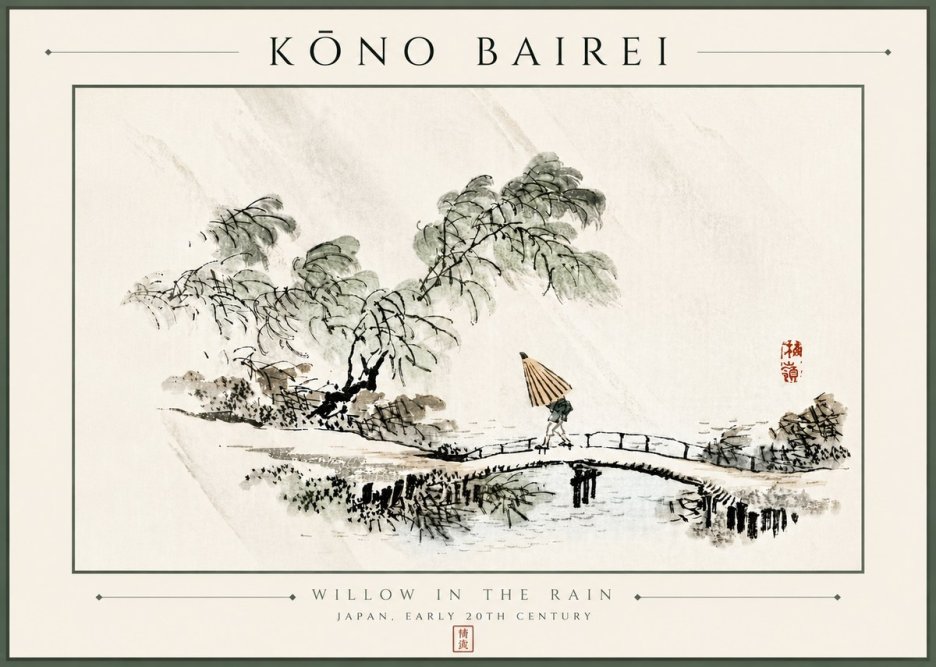 Kōno Bairei Willow in the Rain No6 - Póster