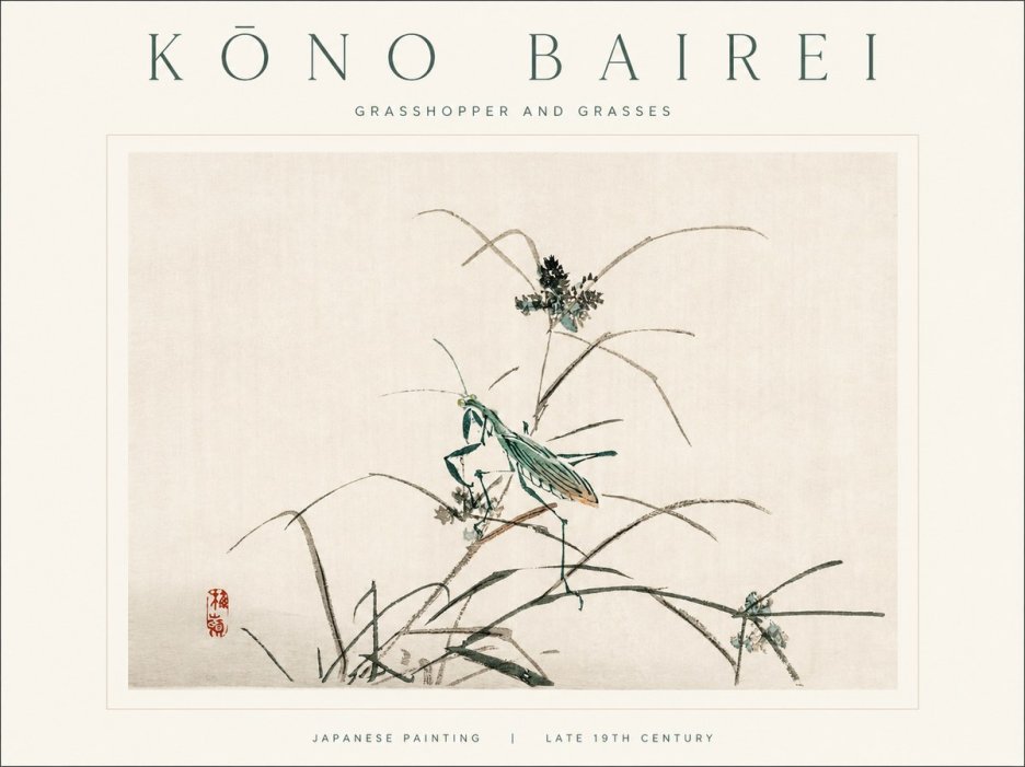 Kōno Bairei Grasshopper and Grasses No1 - Póster
