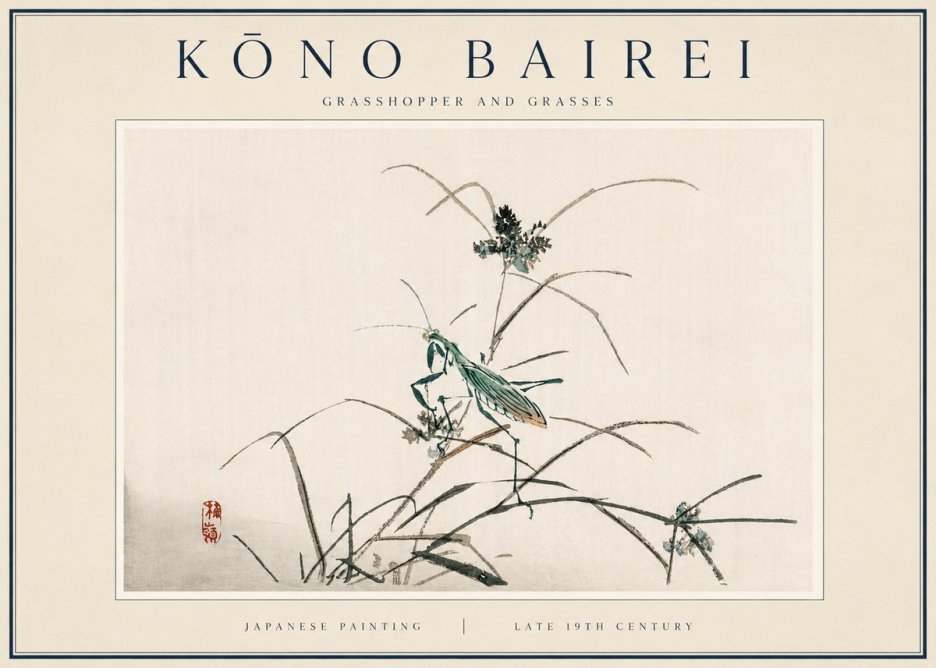 Kōno Bairei Grasshopper and Grasses No3 - Póster