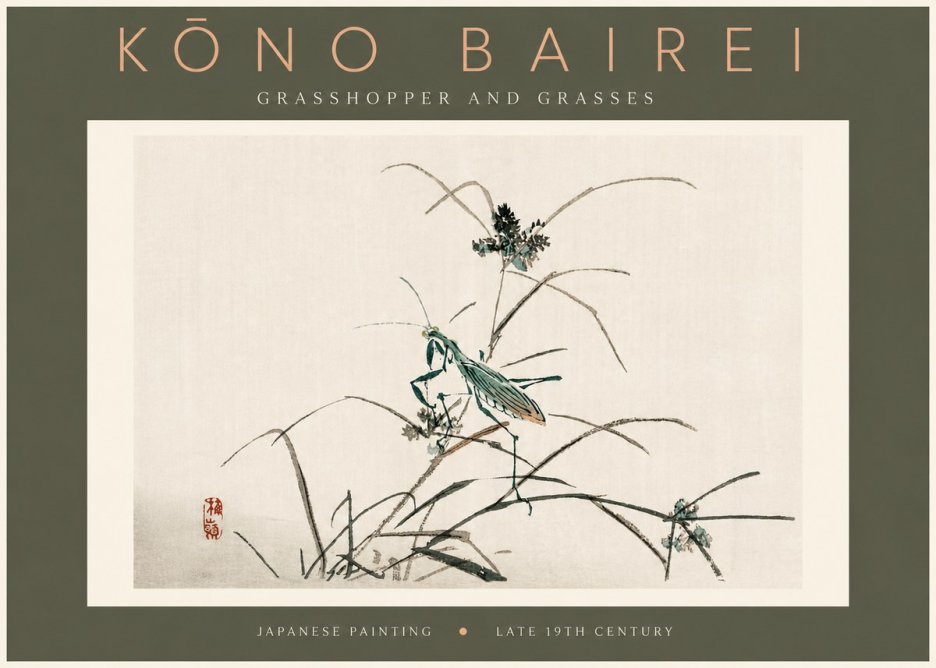 Kōno Bairei Grasshopper and Grasses No4 - Póster