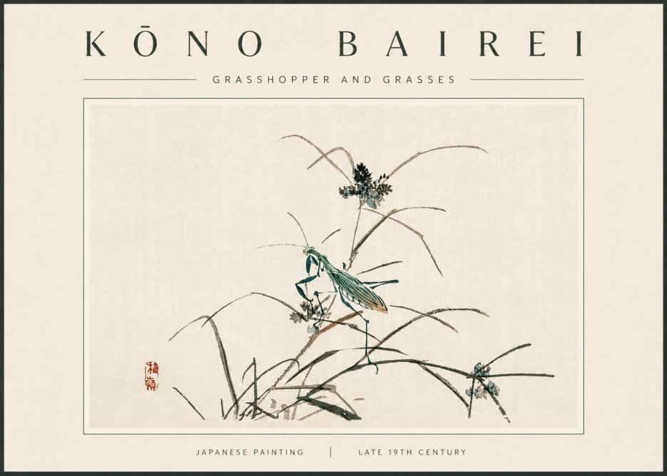 Kōno Bairei Grasshopper and Grasses No6 - Póster