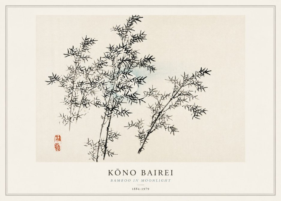 Kōno Bairei Bamboo in Moonlight No1 - Póster