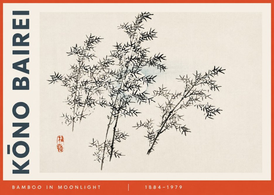 Kōno Bairei Bamboo in Moonlight No3 - Póster