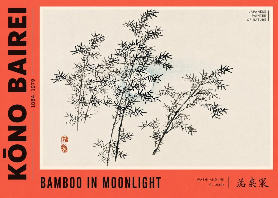 Kōno Bairei Bamboo in Moonlight No4 - Póster