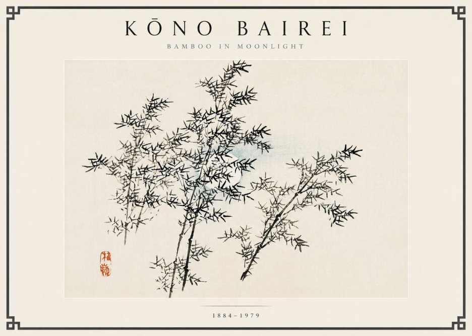 Kōno Bairei Bamboo in Moonlight No6 - Póster