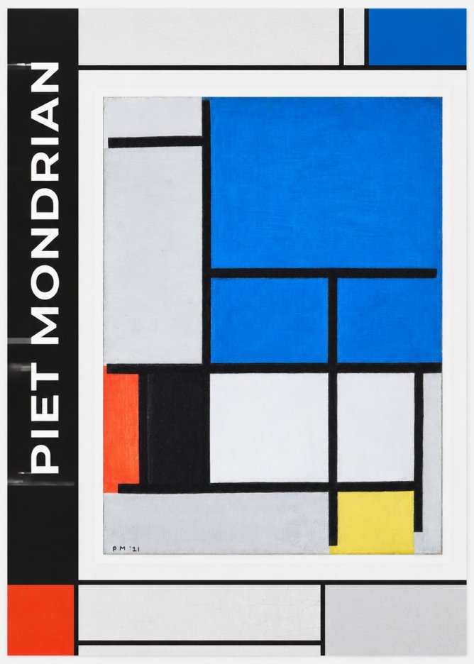 Piet Mondrian Composition with Red, Black, Blue, and Yellow No1 - Póster