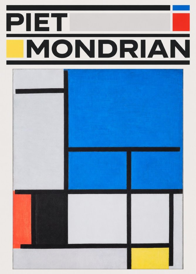 Piet Mondrian Composition with Red, Black, Blue, and Yellow No3 - Póster