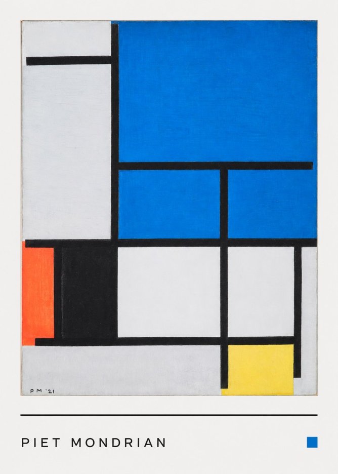 Piet Mondrian Composition with Red, Black, Blue, and Yellow No4 - Póster