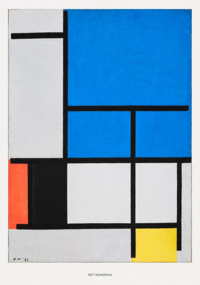 Piet Mondrian Composition with Red, Black, Blue, and Yellow No5 - Póster
