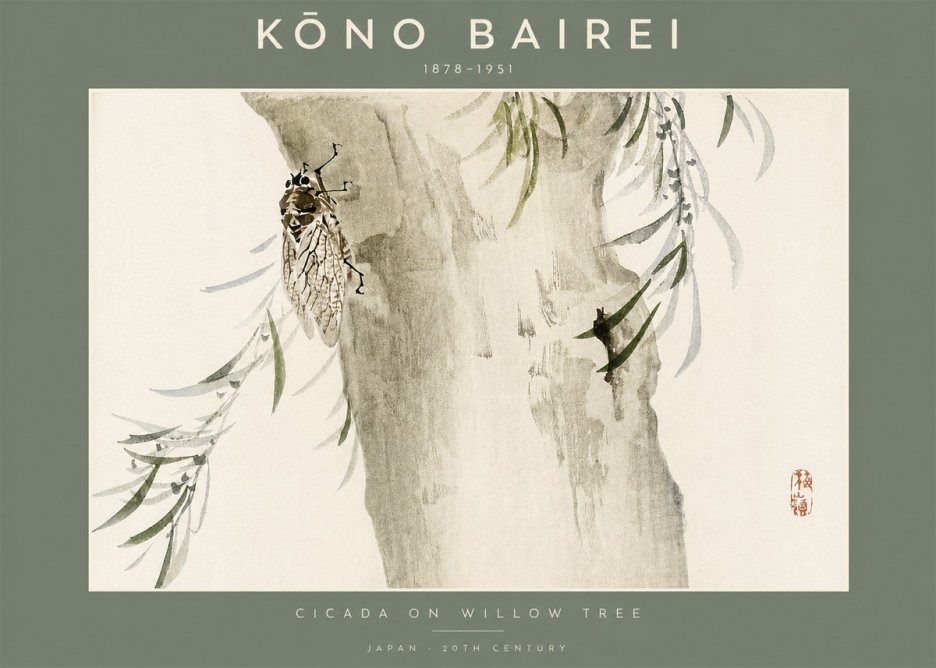 Kōno Bairei Cicada on Willow Tree No2 - Póster