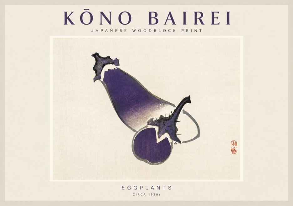 Kōno Bairei Eggplants No1 - Póster