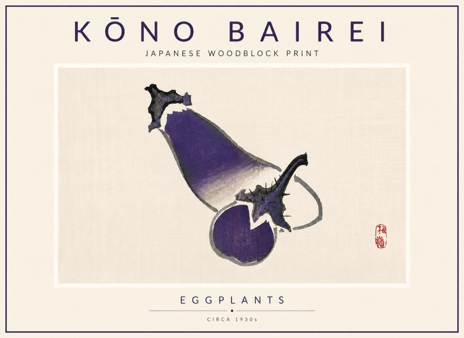 Kōno Bairei Eggplants No6 - Póster
