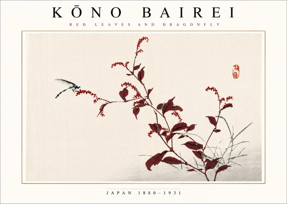 Kōno Bairei Red Leaves and Dragonfly No4 - Póster