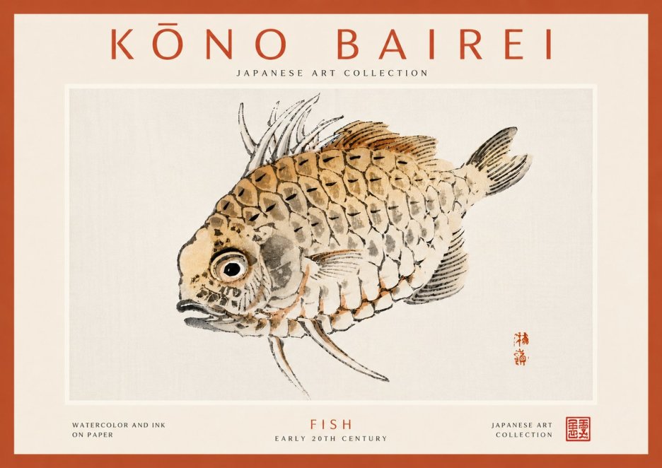 Kōno Bairei Fish III No6 - Póster