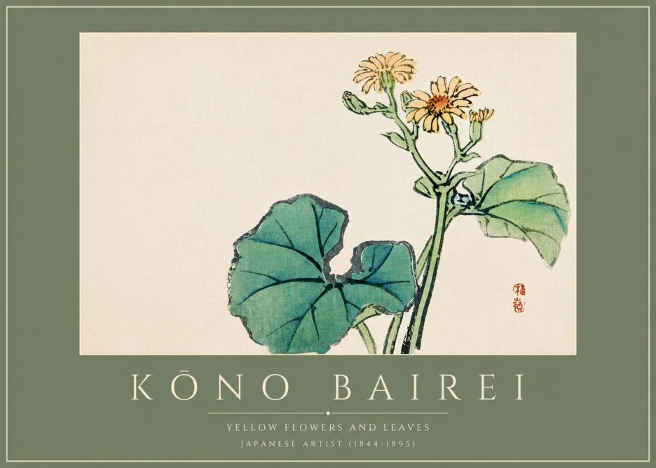 Kōno Bairei Yellow Flowers and Leaves No2 - Póster