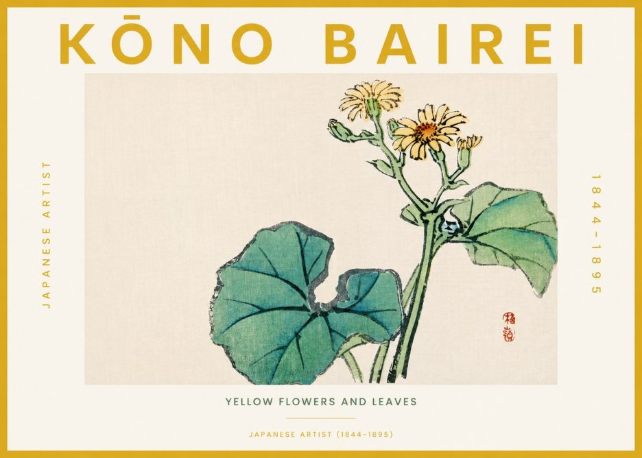 Kōno Bairei Yellow Flowers and Leaves No3 - Póster